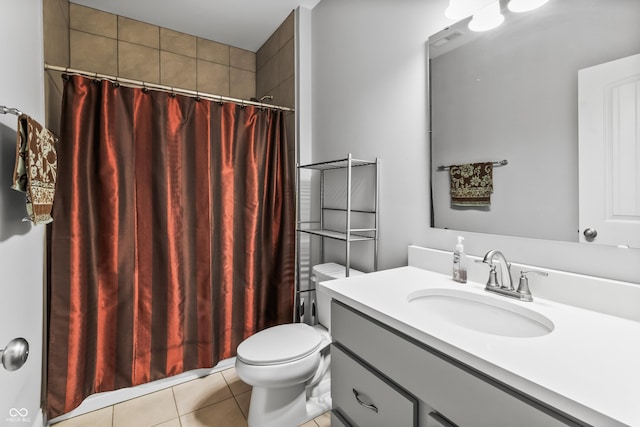 78 Chatham Brook Dr, Westfield, IN 46074 - bathroom featuring tile patterned floors, toilet, vanity, and curtained shower