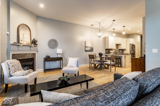 living room featuring light wood-type flooring