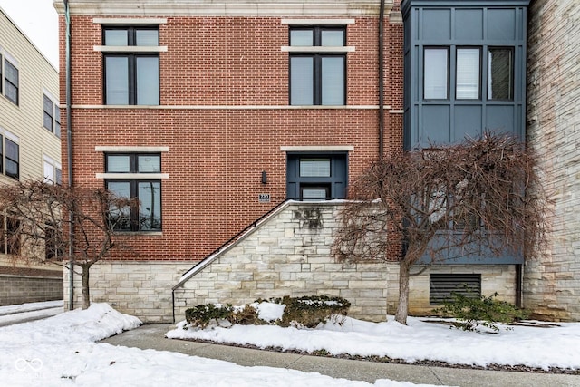 view of snow covered building