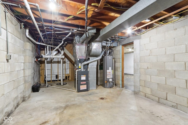 basement featuring water heater