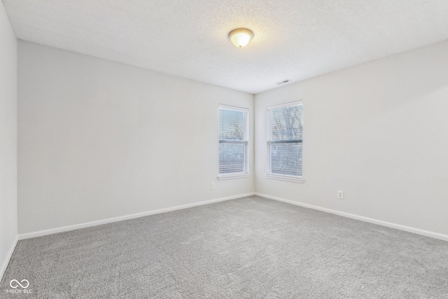 unfurnished room featuring a textured ceiling and carpet flooring