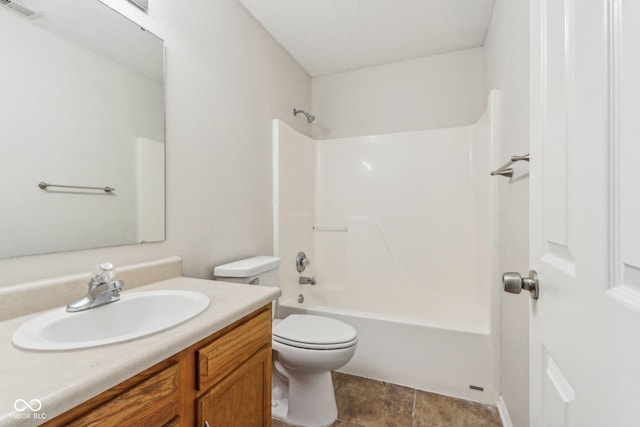 full bathroom with shower / bathtub combination, toilet, and vanity