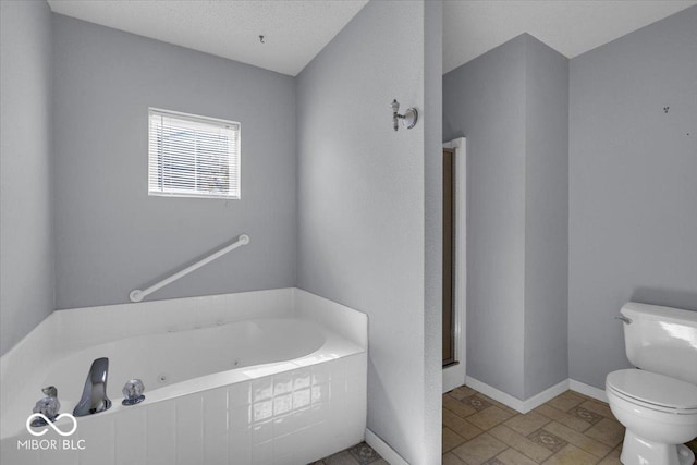 bathroom featuring shower with separate bathtub and toilet