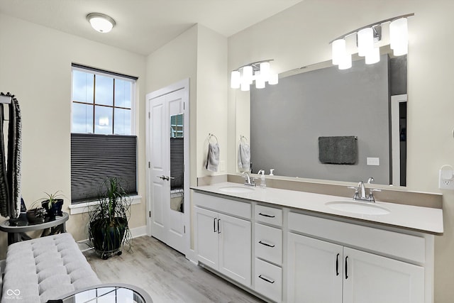 bathroom featuring hardwood / wood-style floors and vanity