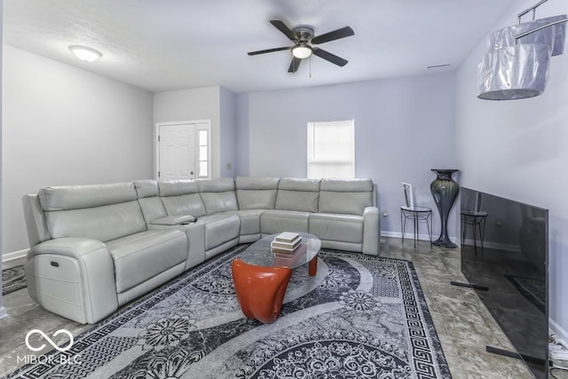 living room with ceiling fan