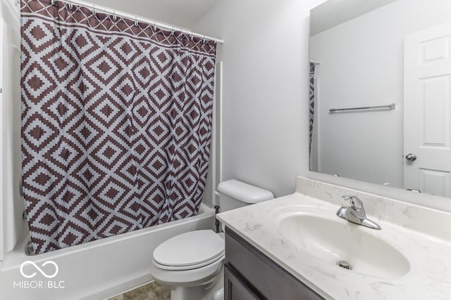 full bathroom featuring vanity, toilet, and shower / tub combo