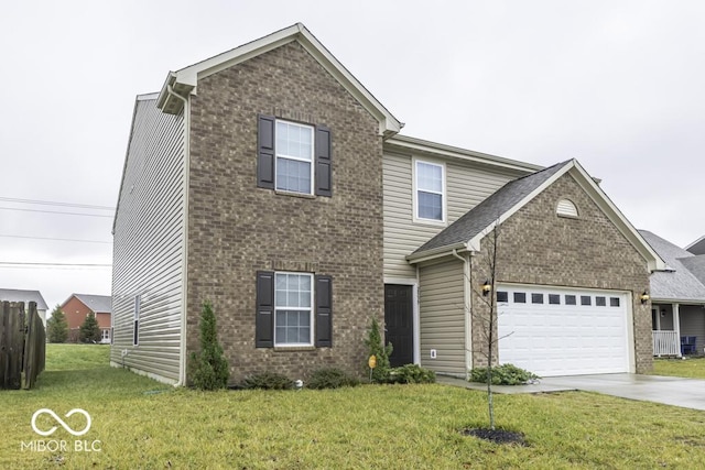 front of property with a front yard and a garage