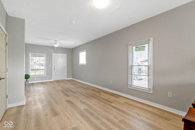 interior space featuring ceiling fan and light hardwood / wood-style floors