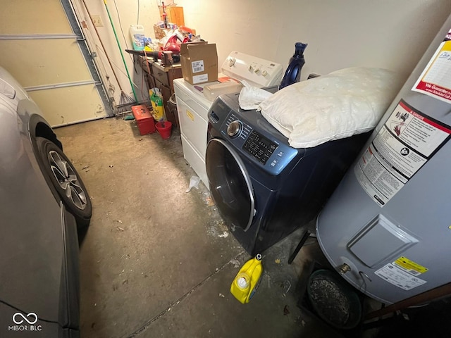 laundry area with independent washer and dryer and water heater