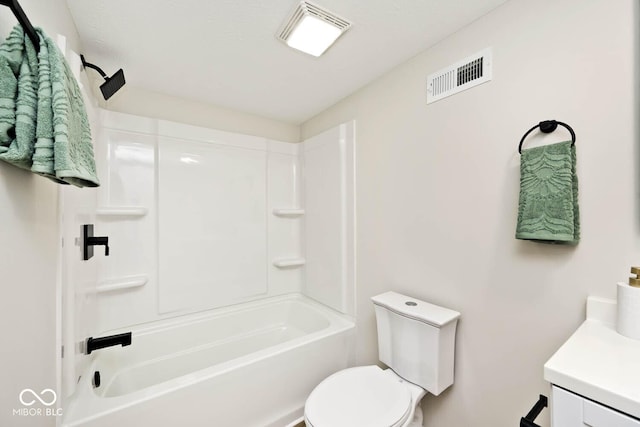 full bathroom with vanity, toilet, and tub / shower combination