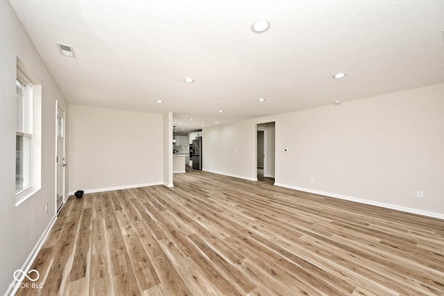 unfurnished living room featuring light hardwood / wood-style flooring