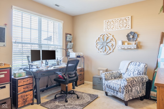 view of carpeted home office