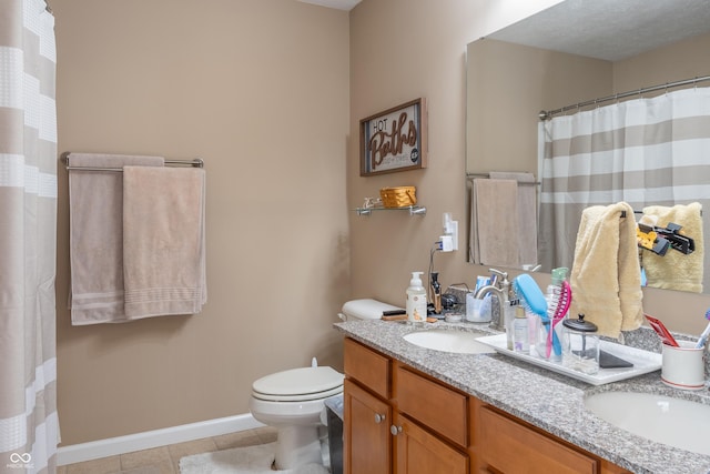 bathroom with tile patterned floors, vanity, and toilet