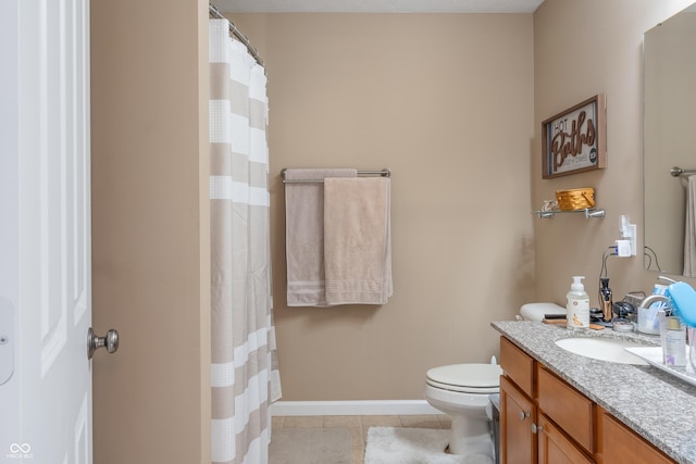 bathroom with tile patterned flooring, vanity, and toilet