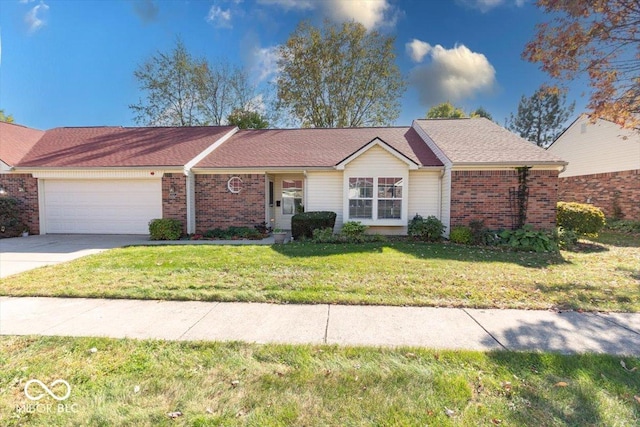 ranch-style house with a front lawn and a garage