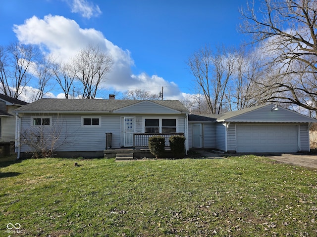 single story home with a garage and a front yard