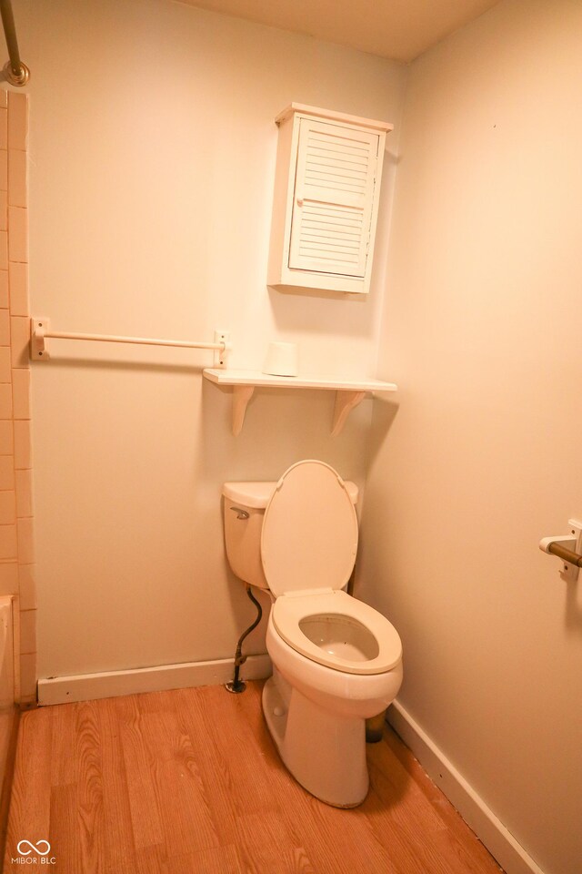 bathroom with wood-type flooring and toilet