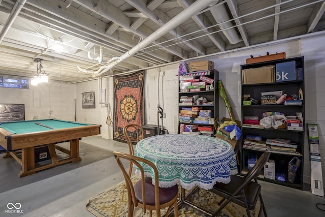 game room with concrete flooring and billiards