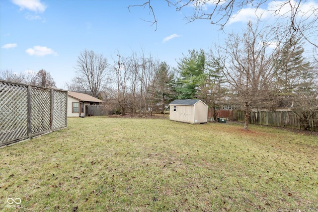 view of yard featuring a storage unit