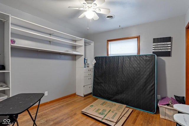 interior space featuring ceiling fan and light hardwood / wood-style flooring