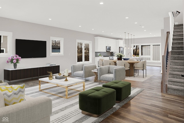 living room with light hardwood / wood-style floors