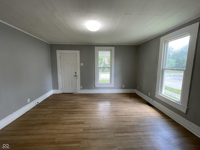 interior space with crown molding and light hardwood / wood-style flooring