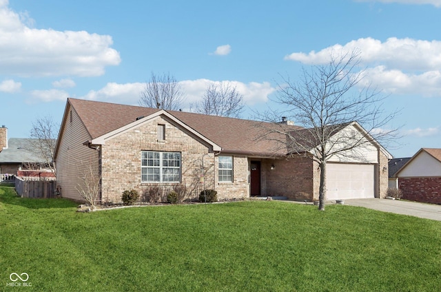 single story home with a garage and a front yard