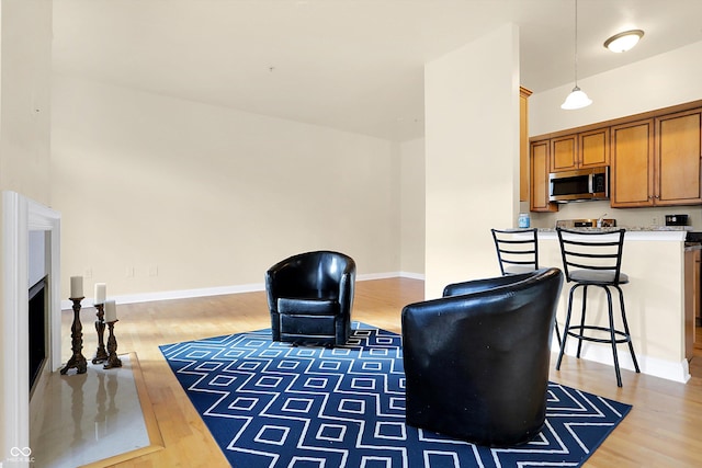 sitting room with hardwood / wood-style flooring