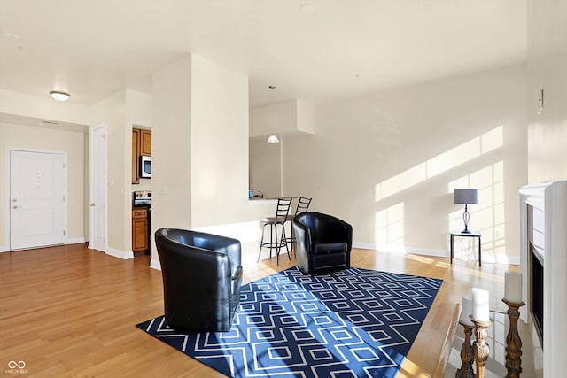 living area with hardwood / wood-style floors