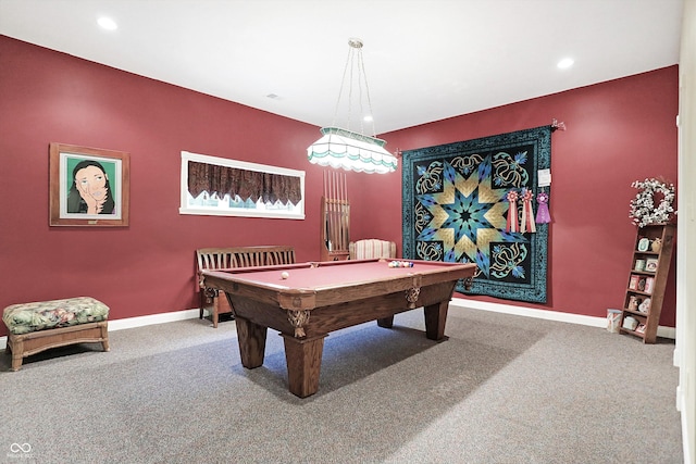 recreation room featuring carpet floors and billiards