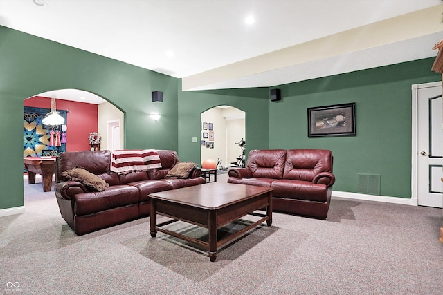 living room featuring carpet floors