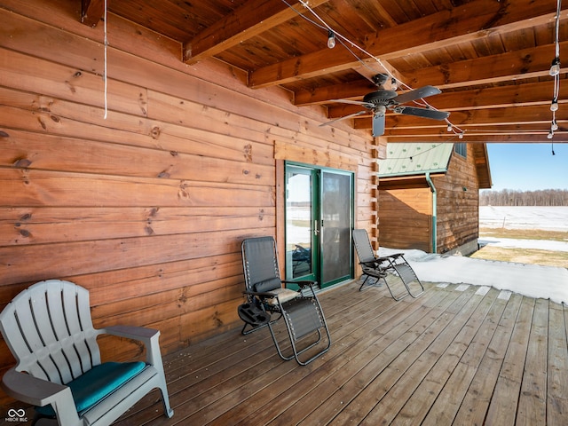 wooden terrace with ceiling fan