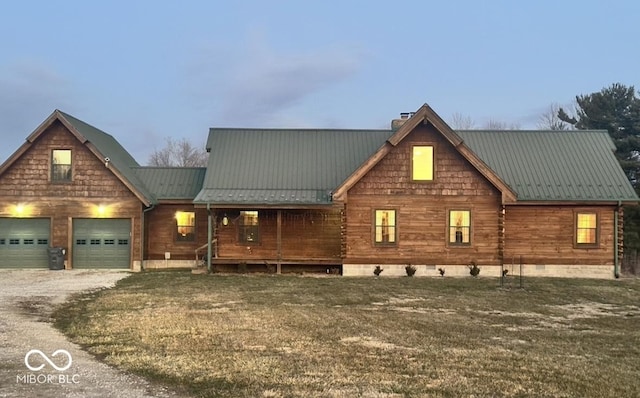 4210 S County Road 400 E, North Vernon, IN 47265 - cabin with driveway, crawl space, a chimney, and a metal roof