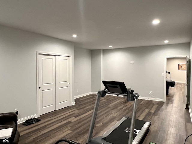 exercise room featuring dark hardwood / wood-style flooring