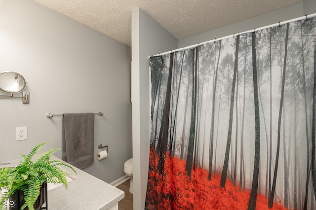 bathroom with a textured ceiling and toilet