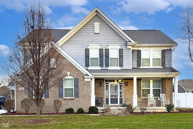 view of front facade featuring a porch and a front yard