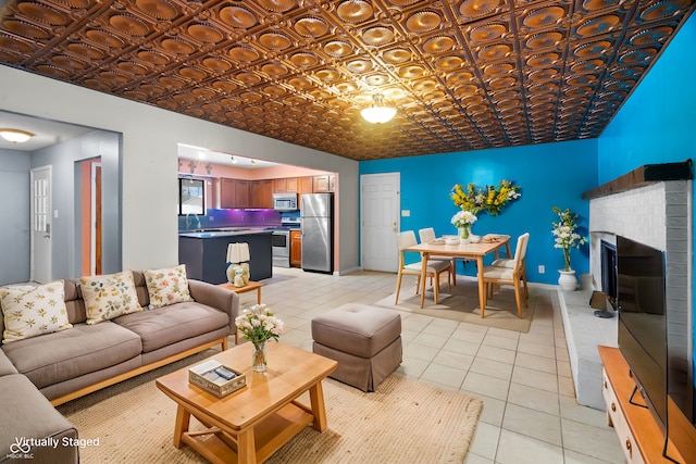 view of tiled living room