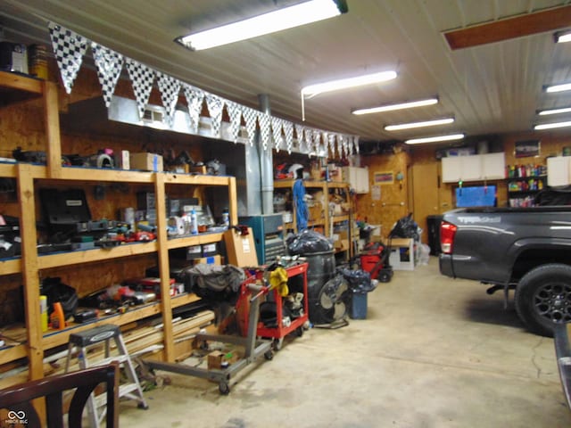 garage featuring a workshop area