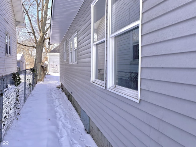 view of snow covered exterior