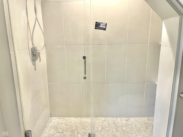 bathroom featuring a shower with door