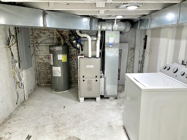 utility room featuring washer / dryer, water heater, and electric panel