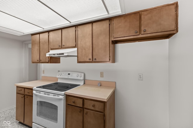 kitchen with white range with electric stovetop