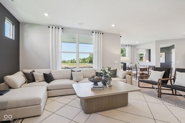 living room featuring light tile patterned floors