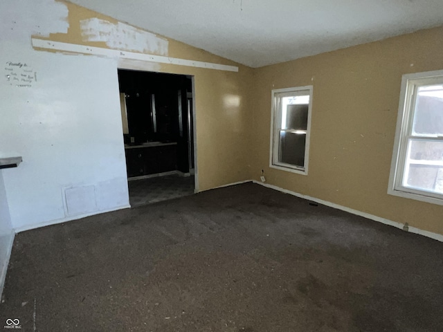 spare room featuring vaulted ceiling