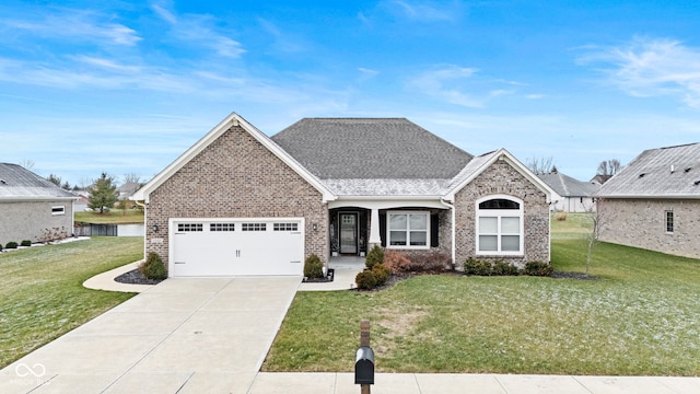 view of front of house featuring a garage and a front lawn