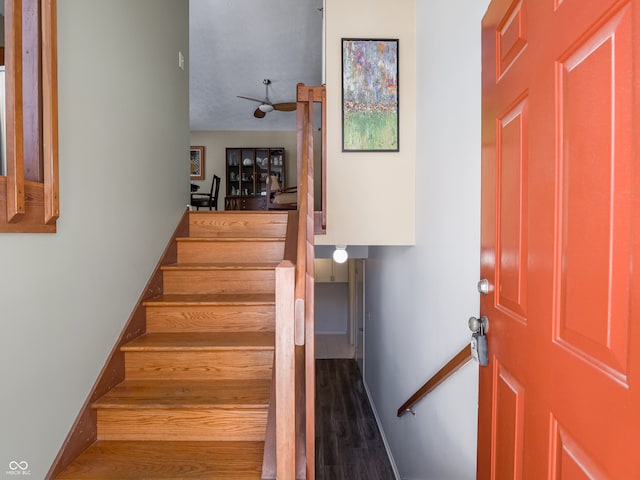 stairs with wood-type flooring