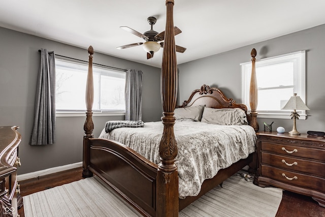 bedroom featuring hardwood / wood-style floors and ceiling fan