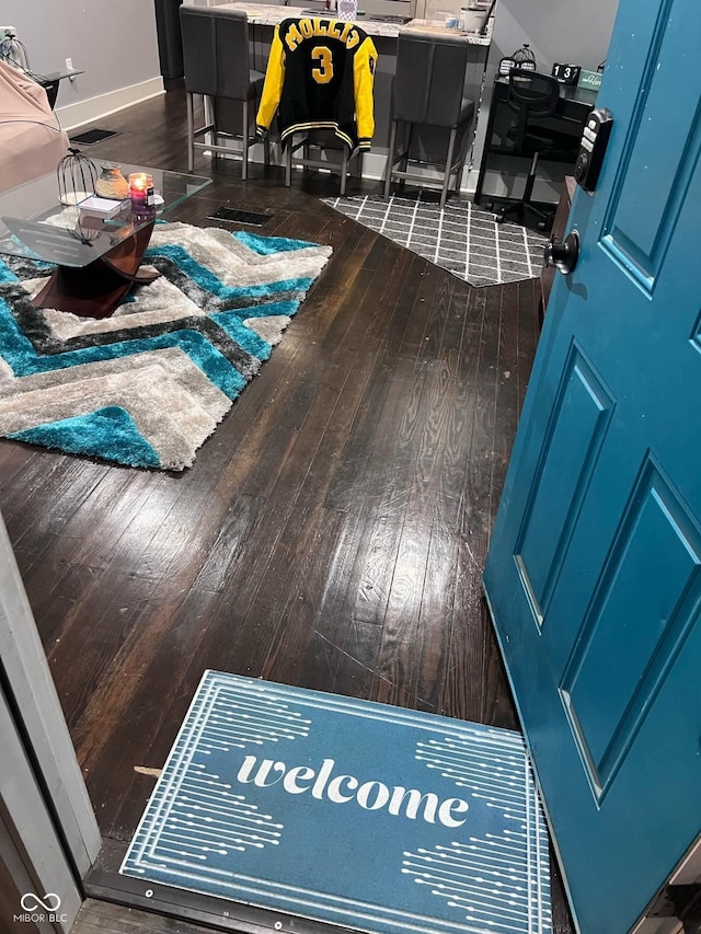 details with wood-type flooring