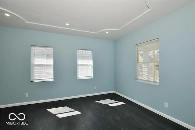 unfurnished room featuring dark wood-type flooring