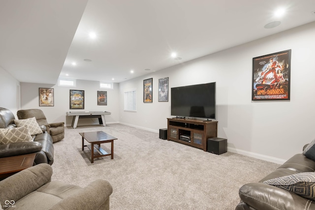 living room with light carpet